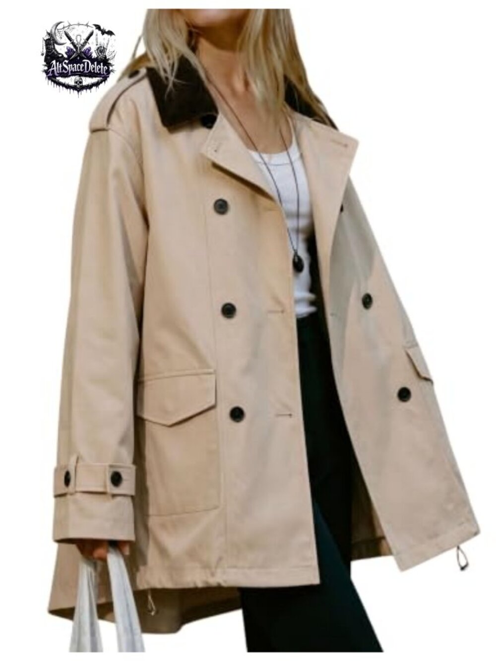 Oversized Trench Coat Double Breasted High Low Hem Women's Fall Jacket